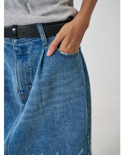 【YENN】LASER CUT DENIM SK