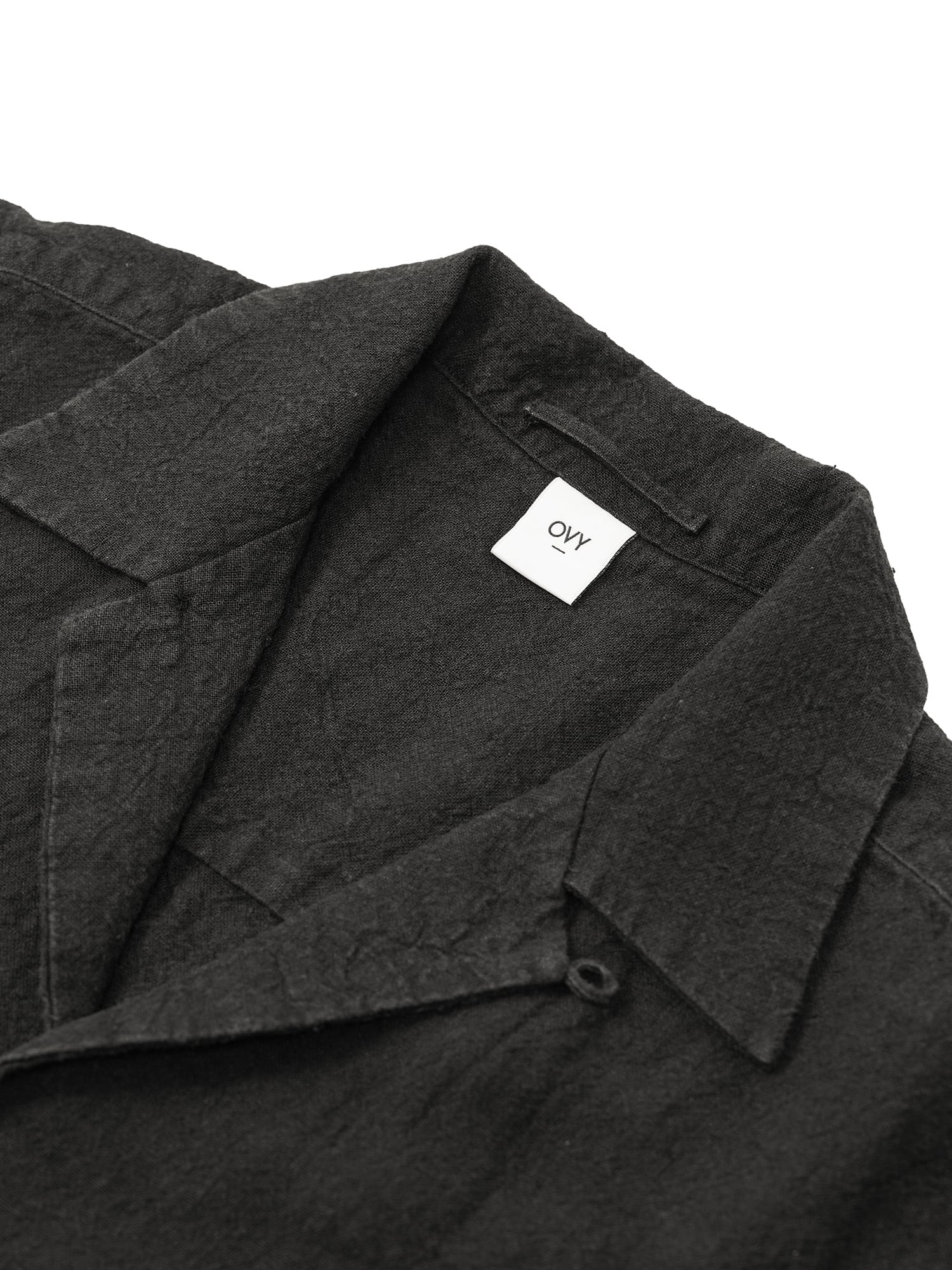 Hemp Short Sleeve Open Collar Shirt (black) | OVY