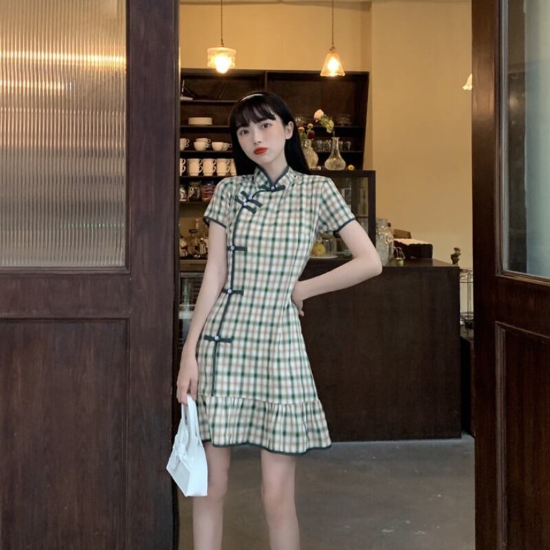 スタンダードドレス レディースサマースリム格子柄スカート レトロ 夏物 1号婦人53517385661