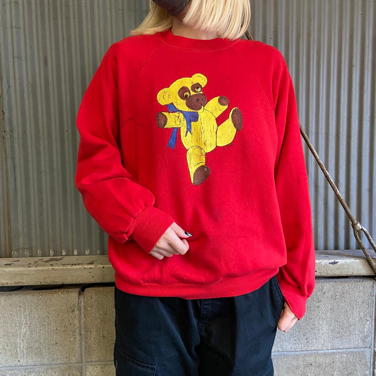 US 80s～90s クマさん ワイド ライトスウェット L～XL オールド