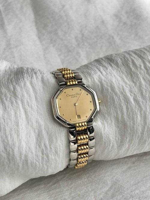 Christian Dior クリスチャン ディオール 腕時計 シルバー ゴールド オクタゴン ステンレススチール クウォーツ D48-203 vintage ヴィンテージ オールド hvmzg2