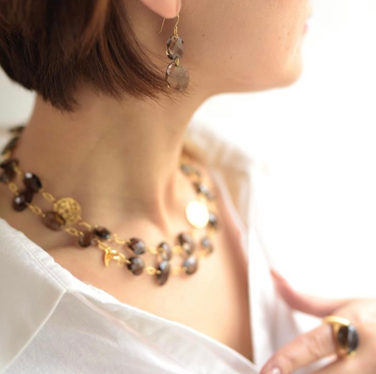 スモーキークォーツピアス/K18YGコーティング | couleur&radian