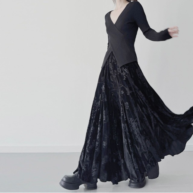 Velvet pattern flared maxi skirt C0957