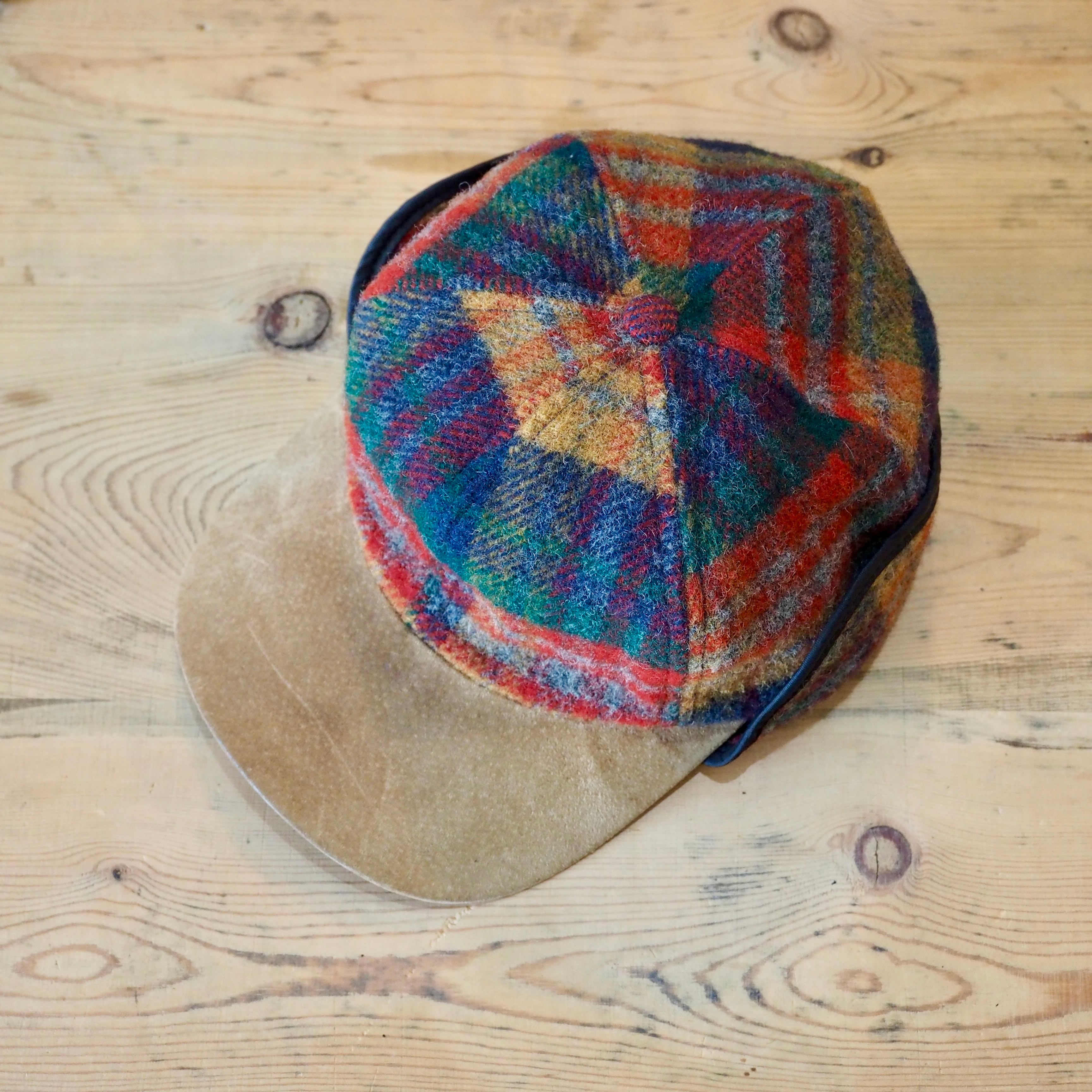 USA製エディーバウアーeddie bauerFISHING デザインCAP Eddie Bauer Leather Brim Plaid Ear Frap Cap 80's 90's USA製