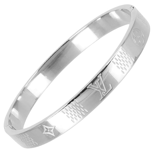 New LOUIS VUITTON ルイヴィトン アクセサリー バングル・ダミエ ステープル ダミエ・ヘリテージ M1387L メタル GP シルバー 小物 ブレスレット 新品