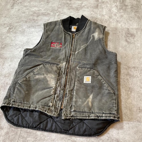 90s Carhartt フェード ブラック キルティングライナー 刺繍 USA製 vest 詳細写真2