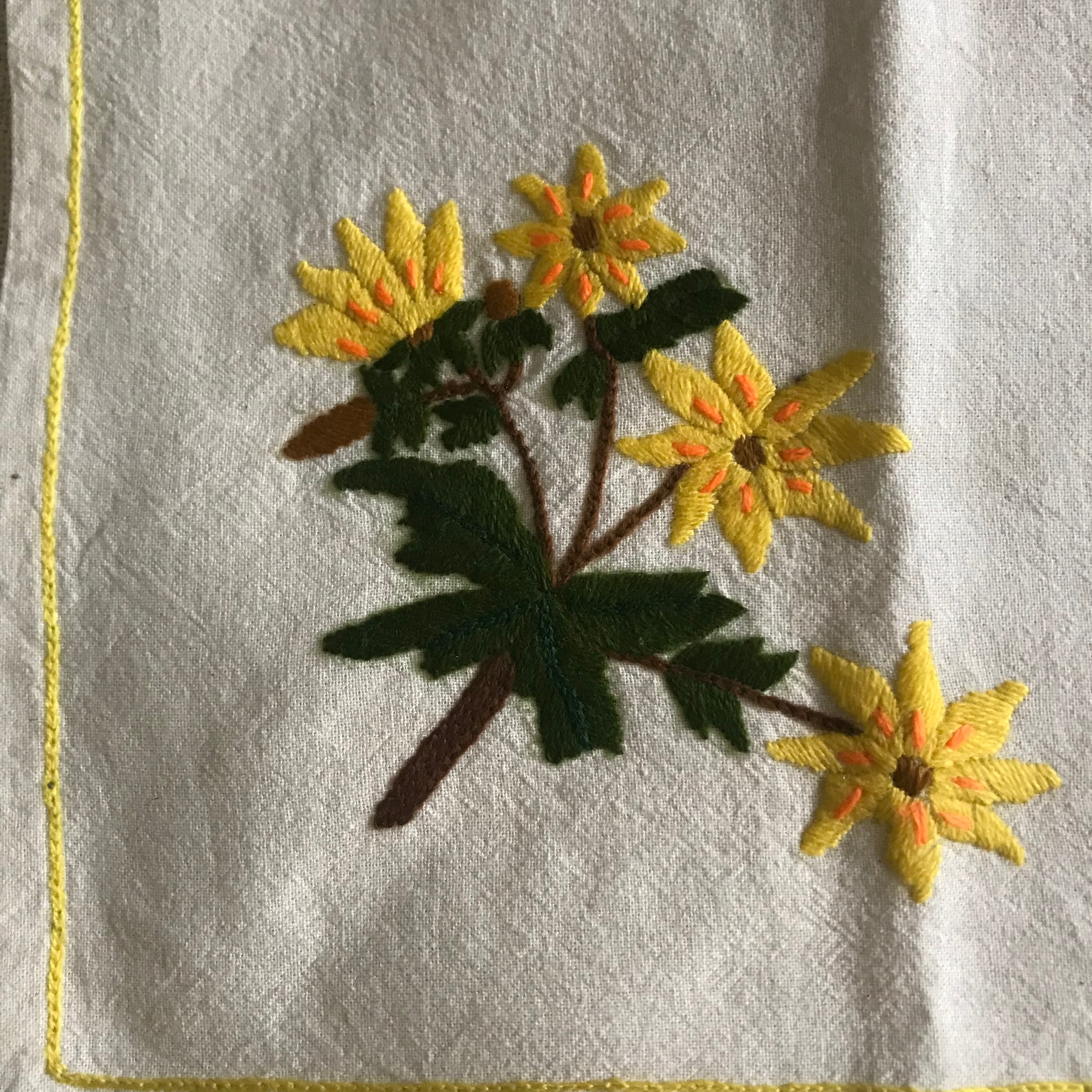スウェーデンの黄色い花刺繍の布 | tsuitachi craft&brocante