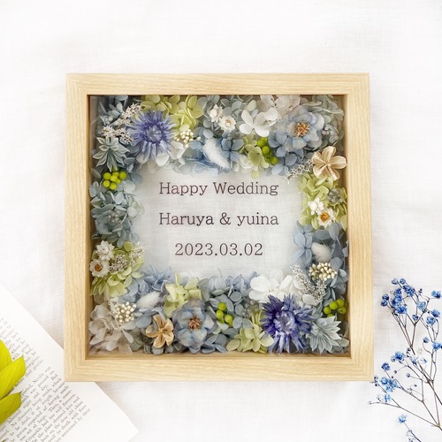 写真も飾れる＊木製ガラスフォトフレーム花畑　1009 アネモネブルー　子育て感謝状　両親贈呈　ウェディング　結婚式