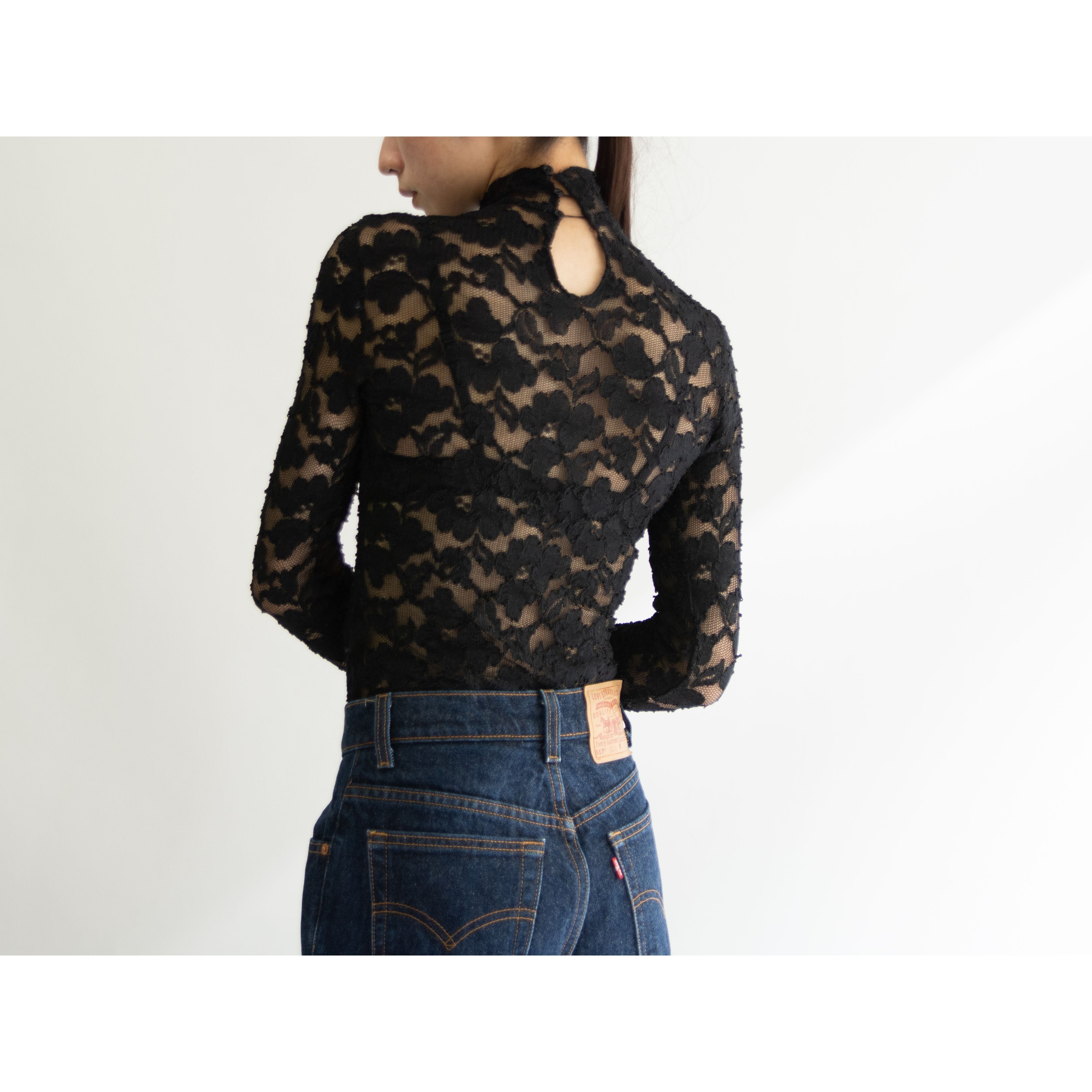 Habitat Viva skræmmende Hanky Panky】Made in U.S.A. Nylon-Rayon Lace Long Sleeve Top（ハンキーパンキー アメリカ製  ナイロンレーヨン 長袖レーストップ ハイネックプルオーバー） | MASCOT/E