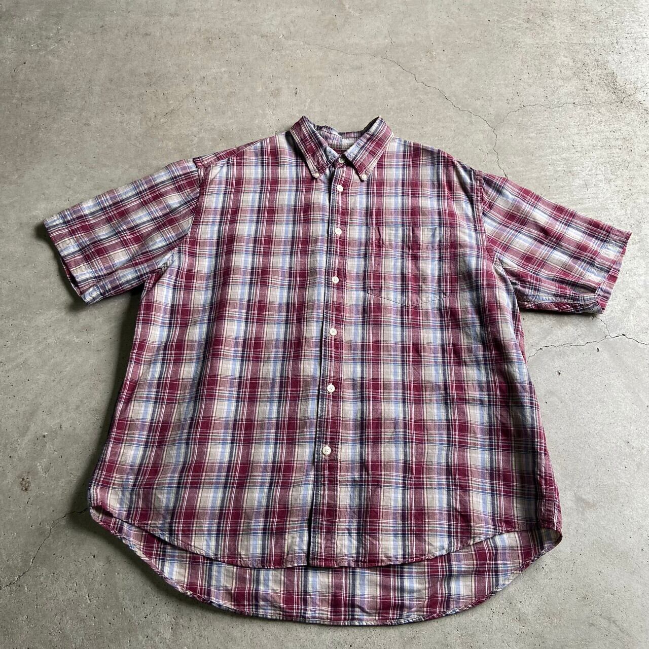 90s ユーロヴィンテージ　ボタンダウンシャツ　半袖　チェック　ピンク　グリーン