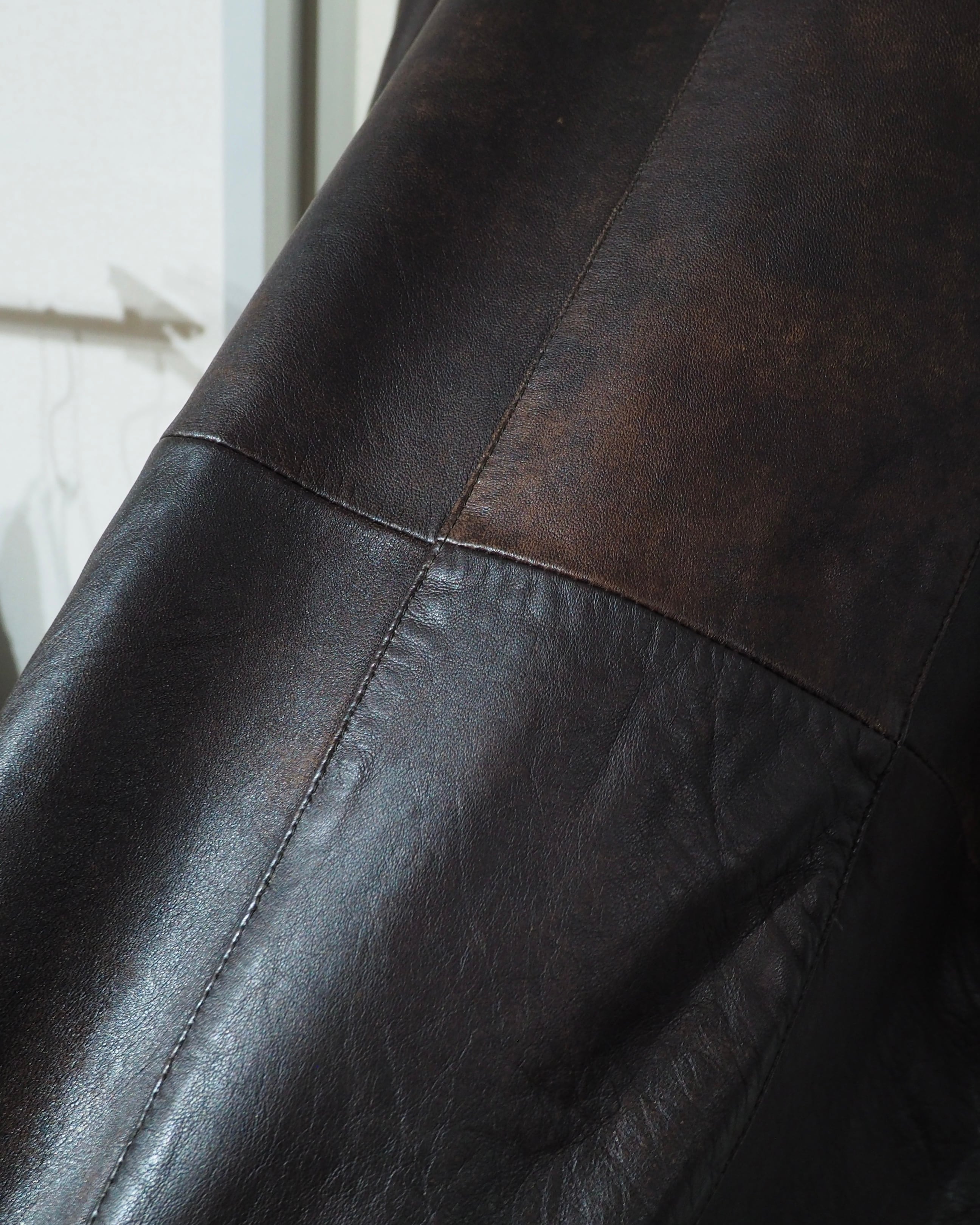 1990s " 変形 " Diagonal Zipper Design Vintage Lamb Leather Jacket