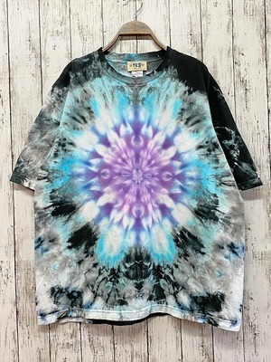 タイダイ染め Tie-dye ビッグシルエット Tシャツ メンズ Lサイズ 曼荼羅　ムラ染め ブルー×ブラック 曼荼羅 Hippies Dye HD16-82