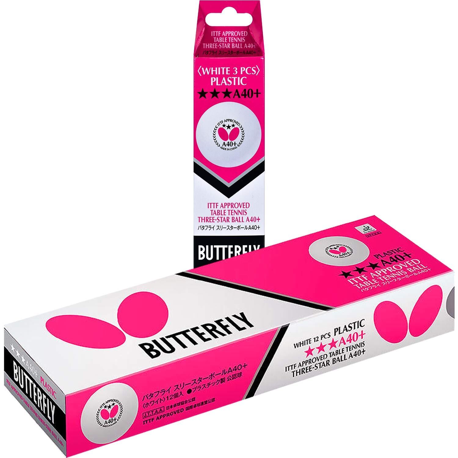 【努力特価】Butterfly(バタフライ) 卓球 ボール バタフライ スリースターボールA40+ ホワイト(270) 3個入り 95770 ホワイト(270)