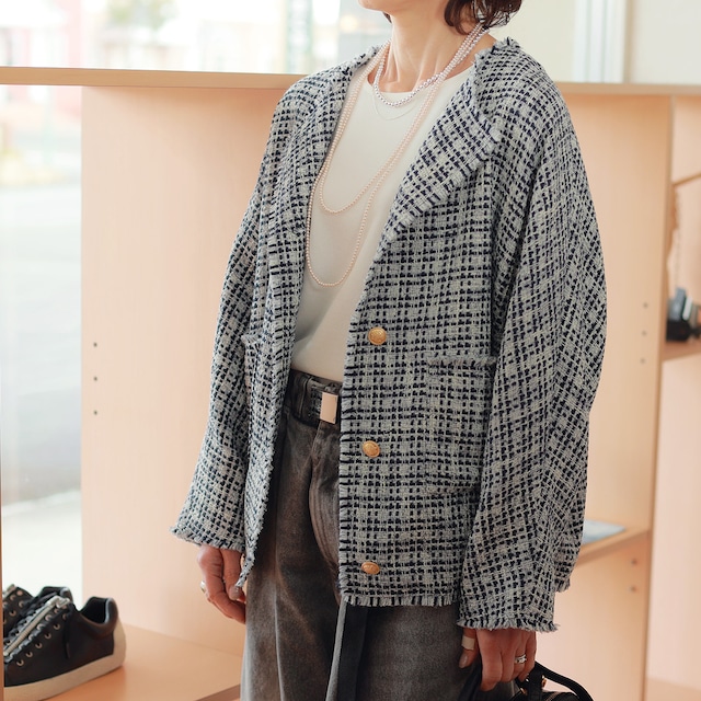 Dignite collier (ディニテ・コリエ)　甘織ツイード　リラックスカラーレスジャケット