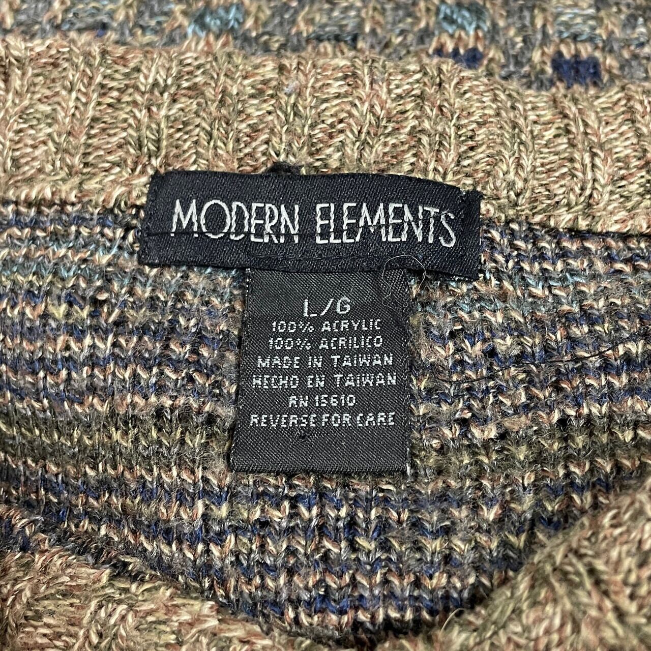 MODERN ELEMENTS 総柄 アクリルニットセーター メンズL 古着 ...