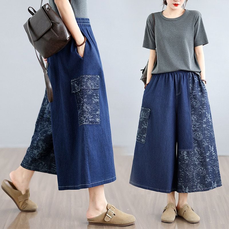 PRINT PANEL WIDE LEG DENIM CULOTTES M-17297