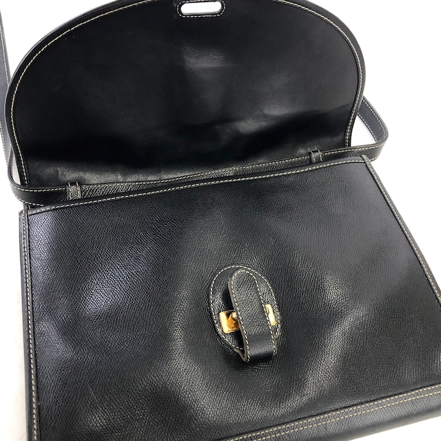 LOEWE　ロエベ　アナグラム　フロントベルト　エンボスレザー　ショルダーバッグ　ブラック　vintage　ヴィンテージ　h7hvg4