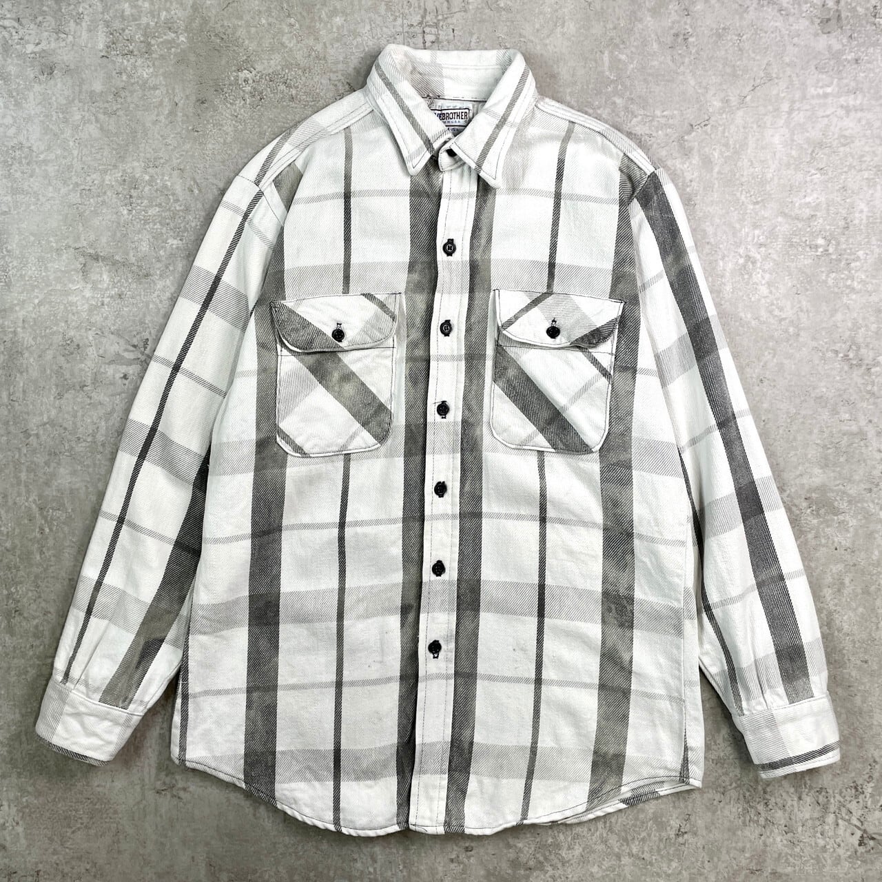 古着 00's ネイバーフッド チェック ネルシャツ ヘビネル 白 ブラウン 古着 00's ネイバーフッド チェック ネルシャツ ヘビネル 白