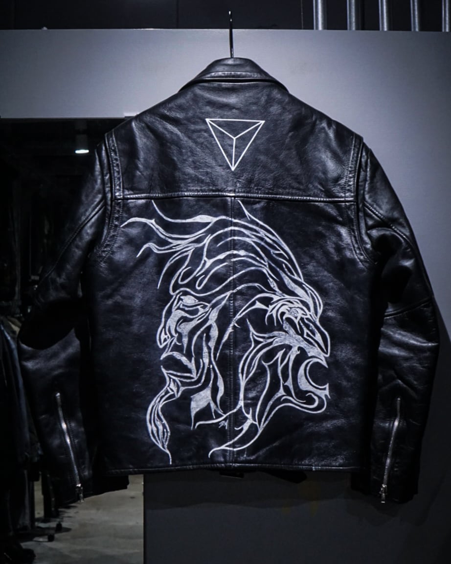 add (C) vintage】Hand Paint Custom Vintage Double Riders Jacket