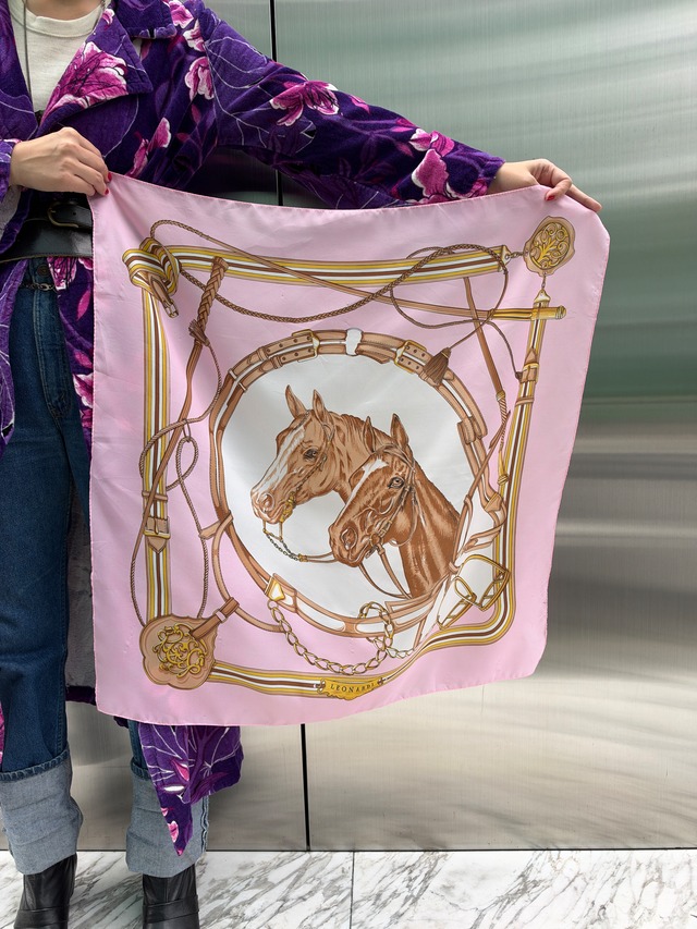 Vintage pink horse poly scarf