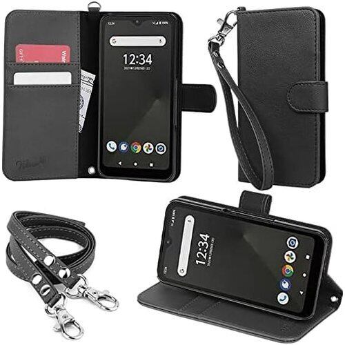 wisers arrows We F-51B FCG01 対応 手帳型スマホケース ブラック 牛革調PUレザー カードホルダー/スタンド機能付き ストラップ 2種付 ハンドストラップ/ネックストラップ カード収納 1059