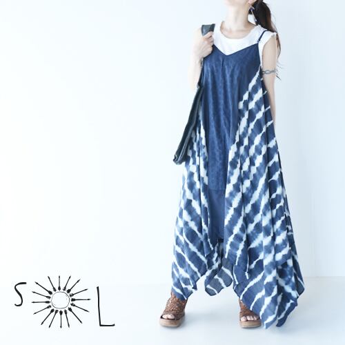 【ワンピース】絞り染め タイダイ染め ワンピース【大人ナチュラル】(品番sp535)カラー:ネイビー