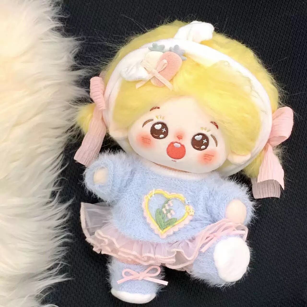 20cmぬい服】ふわふわブルーベルベットのコーデ 20cm着せ替え