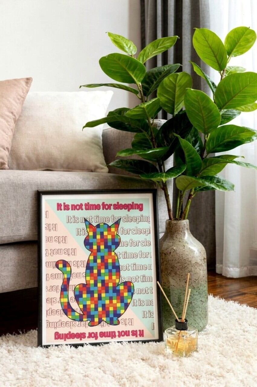 DHD(M)016【フレーム付きインテリアポスターA3　ネコ】