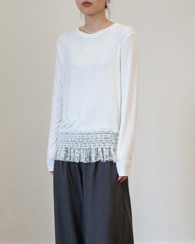 レースヘム レイヤードロングTシャツ R0487