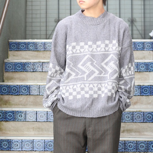 EU VINTAGE FORUM SPORTSWEAR PATTERNED DESIGN KNIT/ヨーロッパ古着柄デザインニット