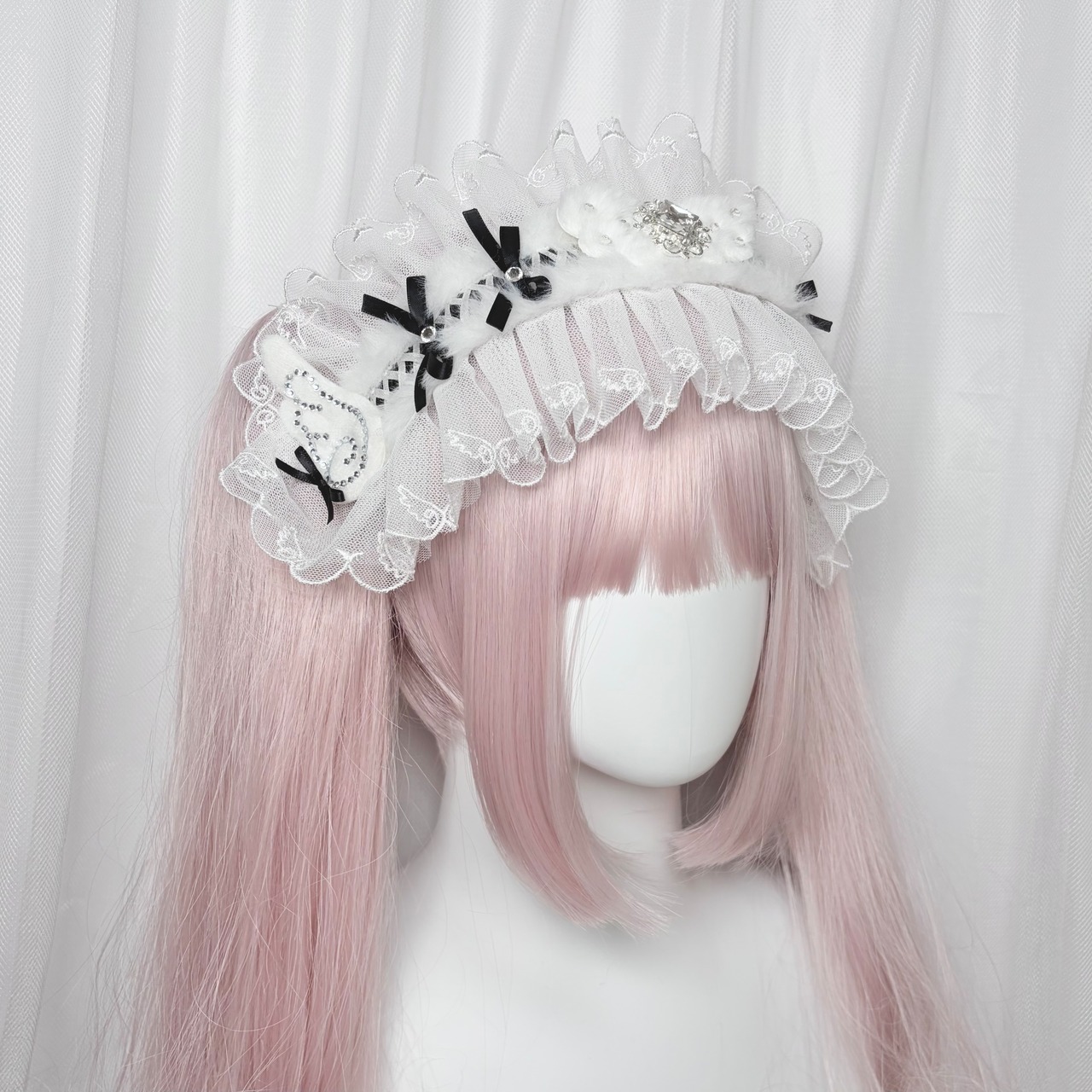 ♡【Sayakadoll original No.14】【1点のみ⟡.·】マジカルエンジェル 天使の羽＆きらめきビジュー ふわふわレースヘッドドレス black ♡