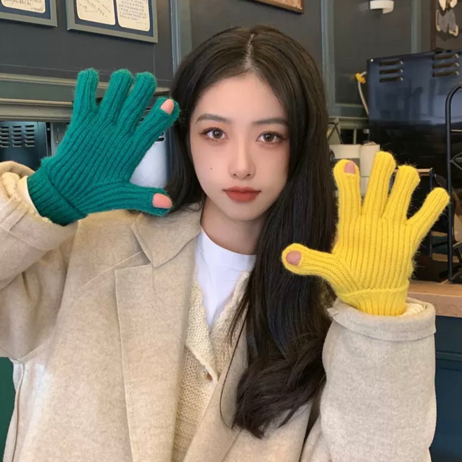 カラバリ豊富 9カラー 指穴付き スマホ対応 グローブ 手袋 ニット オシャレ あったか 可愛い カジュアル Lamitte Deco トレンド 韓国ファッション ショップ Base店