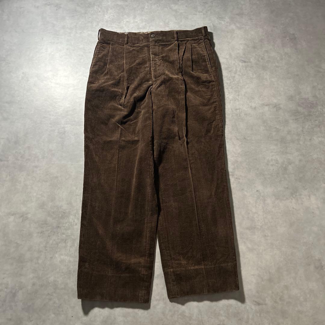 ヴィンテージ コーデュロイ 2タック ワイド デザイン ブラウン パンツ