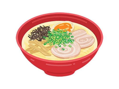 煮玉子をトッピングした、とんこつラーメンのイラスト | イラスト