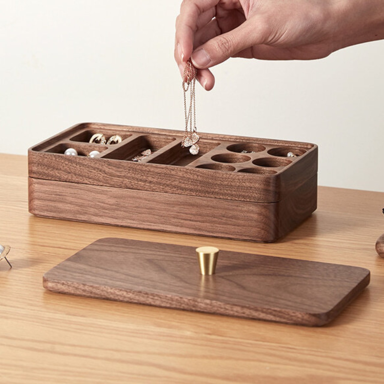 木のジュエリーボックス ２段 ジュエリーボックス アクセサリーボックス アクセサリー収納 ブレスレット リング ピアス ネックレス イヤリング 木製 卓上 オフィス 北欧 木製家具