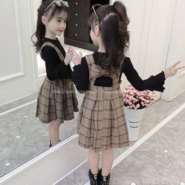 【110㎝-160㎝】 女の子 ワンピース ジュニア 2点セット サロペット ジャンパースカート 　秋　冬　子供服 キッズ ジュニア 　韓国子供服　 女の子　男の子 | Q-toworld(キュートワールド)子供服｜ powered by BASE