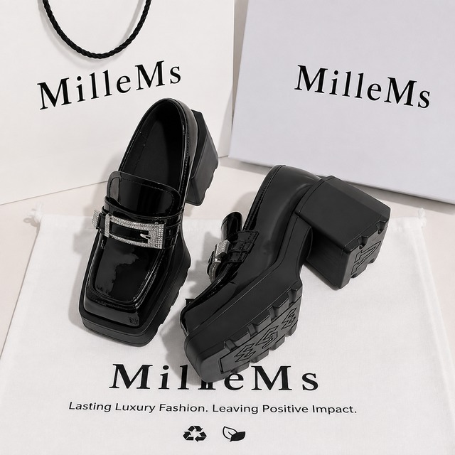 rhinestone buckle platform loafers m0023