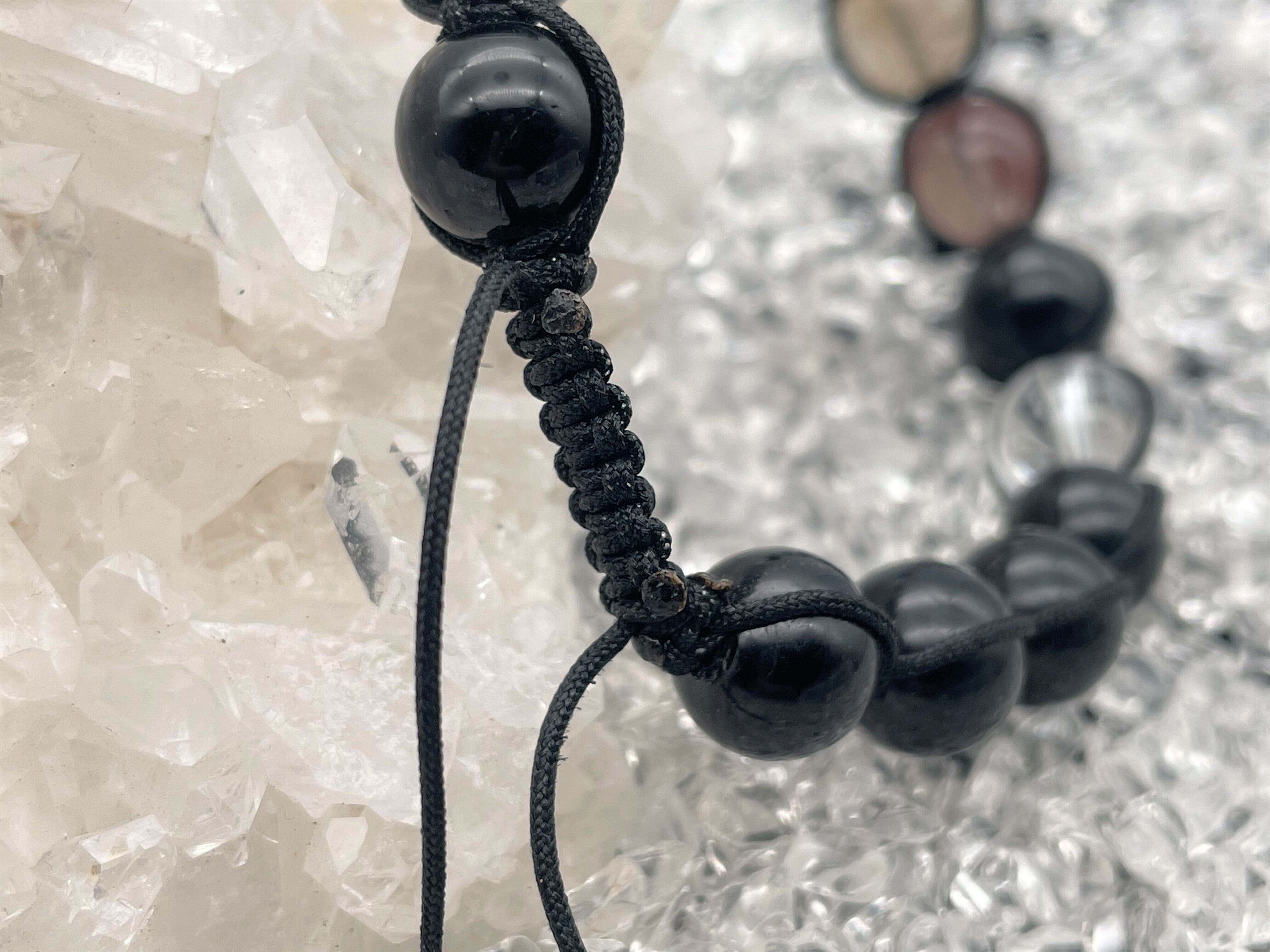 編みブレスレット（MIXルチル・ブラックトルマリン・水晶）