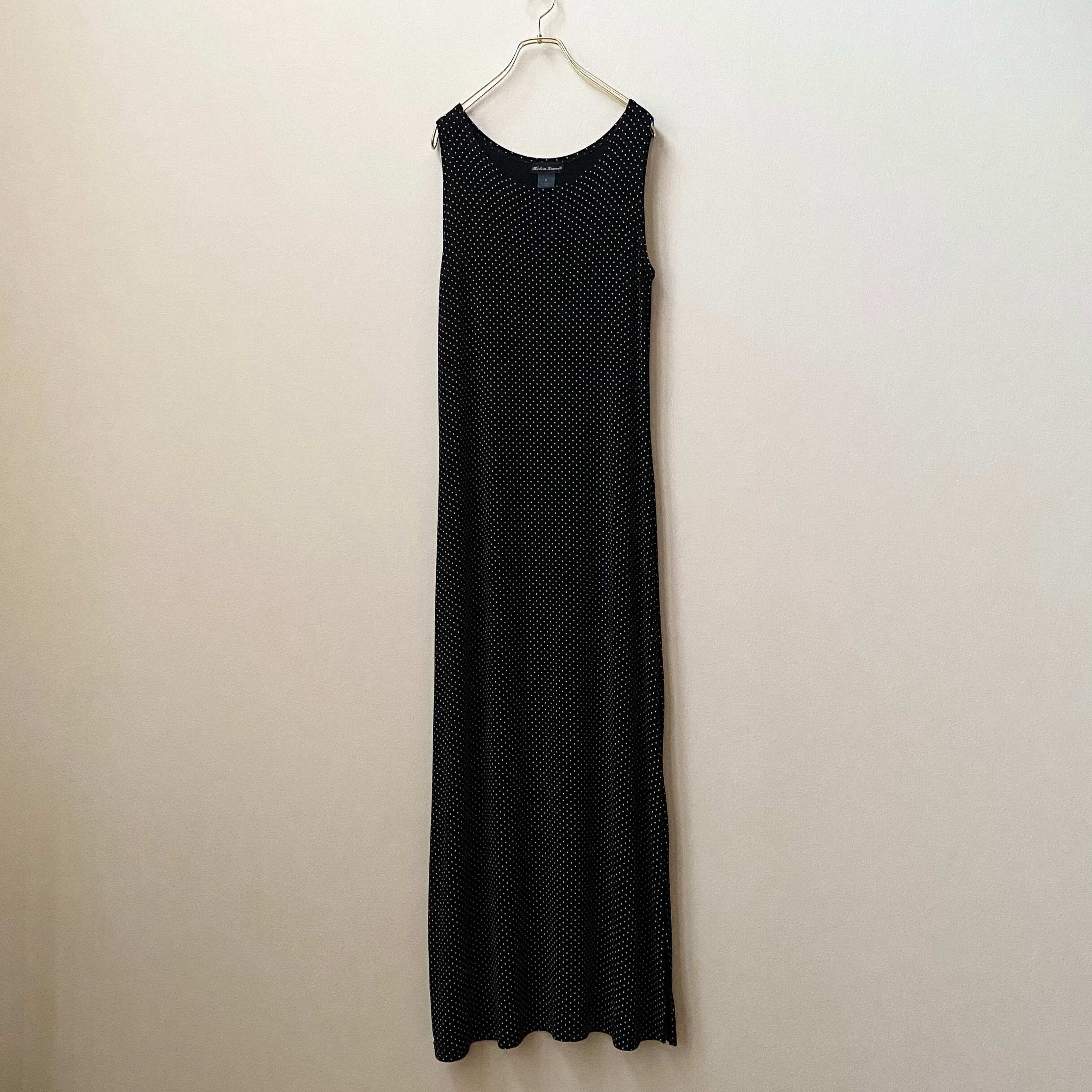 レディース 90年代 ドット柄 ストレッチ タンクトップワンピース マキシタイトワンピース アメリカ古着 ブラック 日本m Roger S Ladies ロジャース レディース