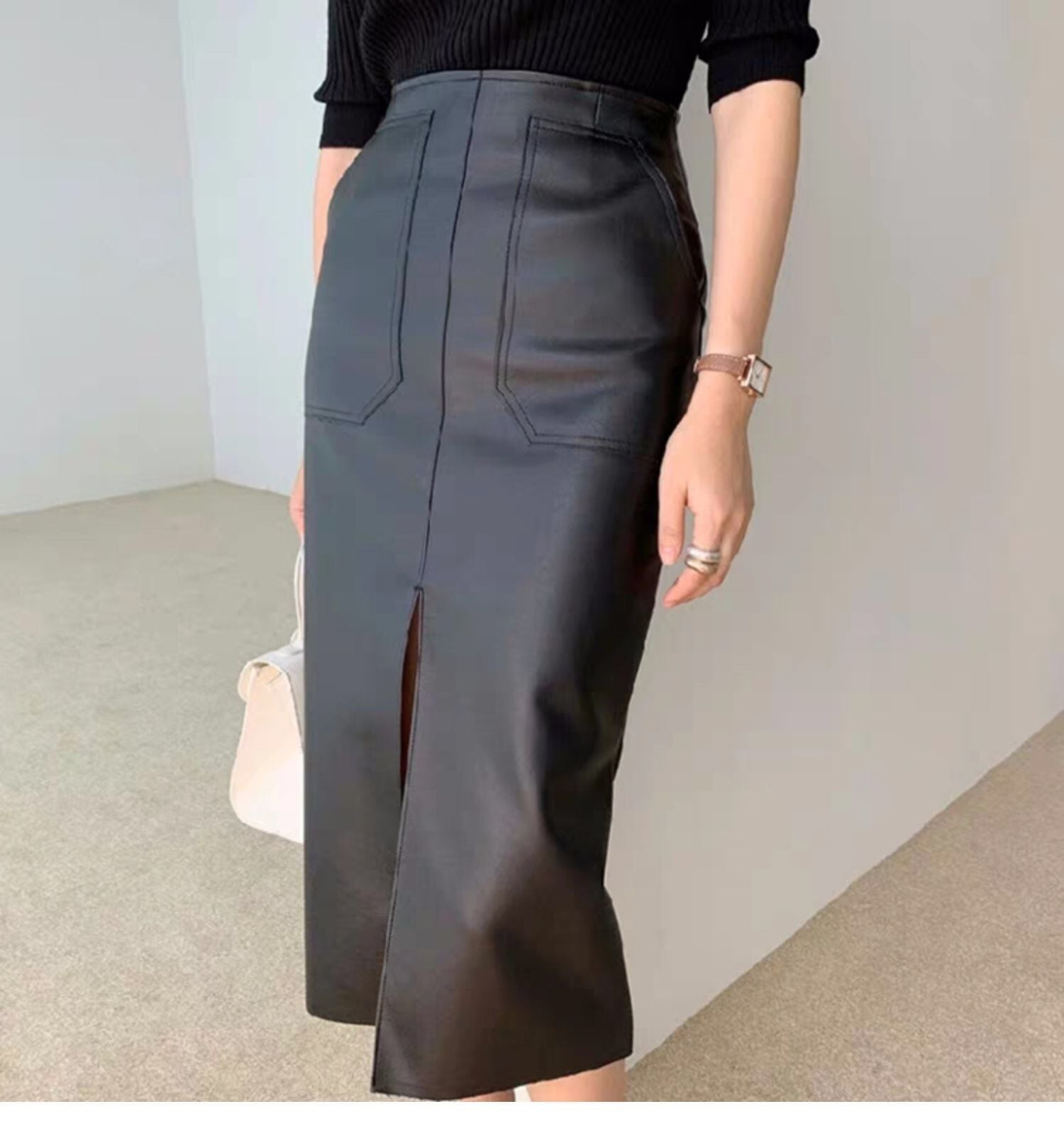 ◆予約◆フロントスリットエコレザースカート(ご注文から1-2週間程でお届け)