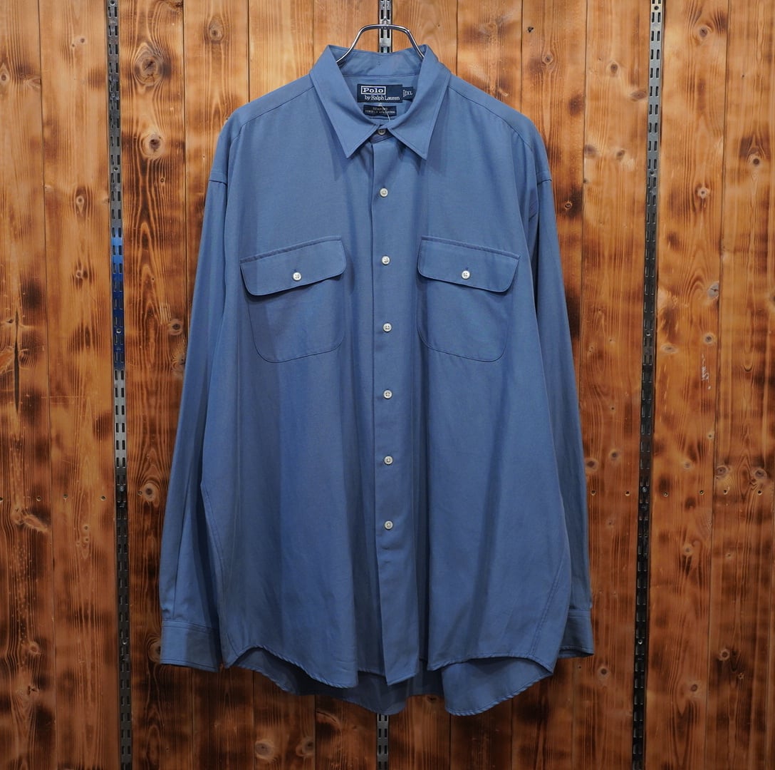 ralphlauren benford シルク コットン シャツ XL/ラルフローレン ブルー