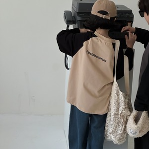 秋ラグラン英字柄カジュアルTシャツ2色