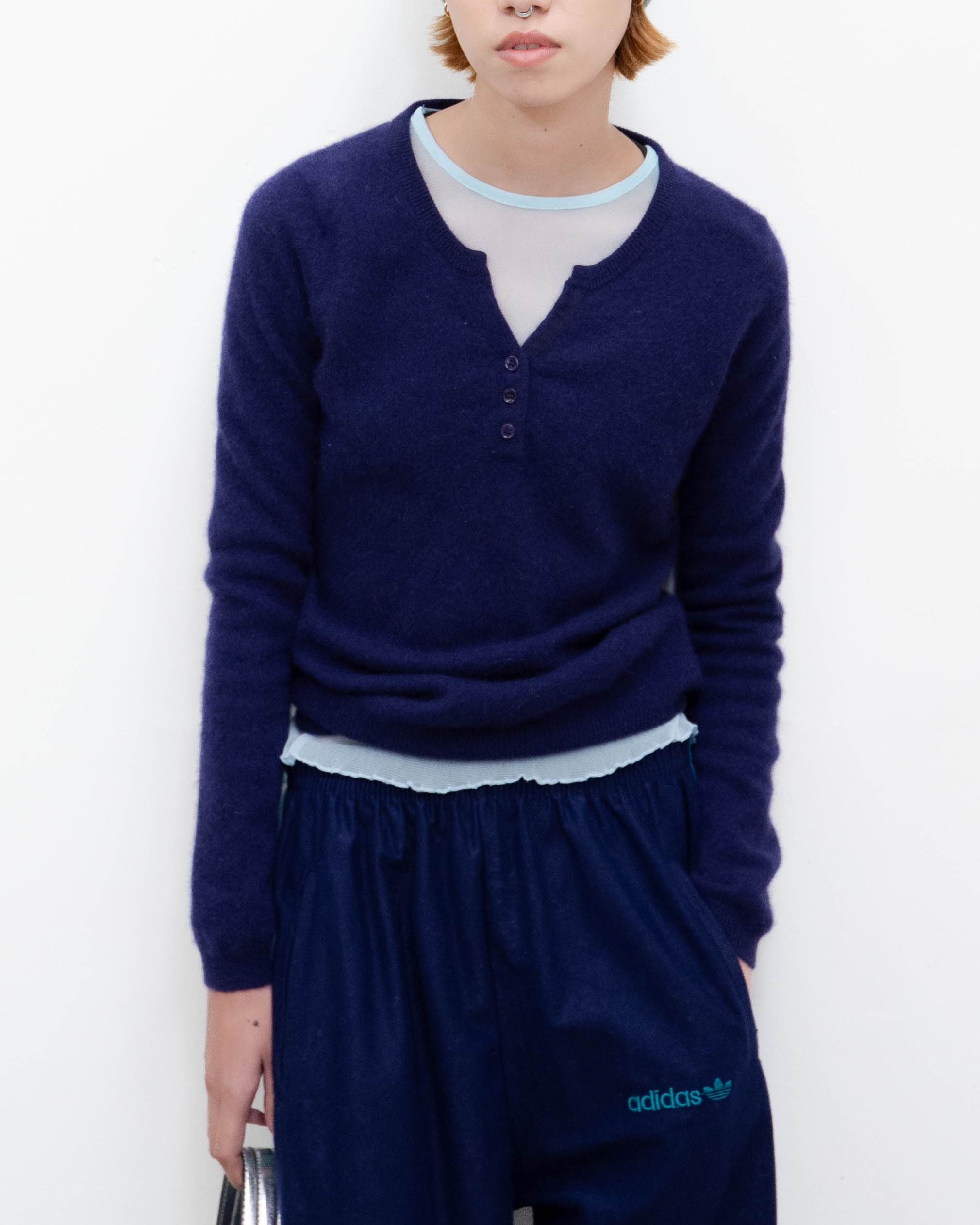 2000s DIRK BIKKEMBERGS - half-zip knit jumper w/detachable nylon