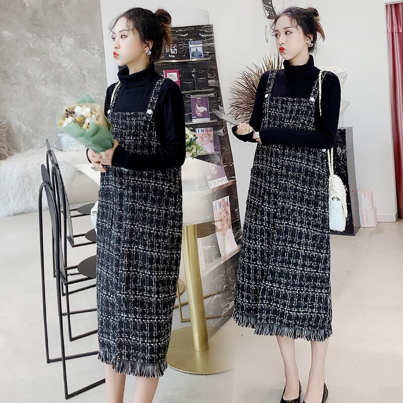 【新作】【送料無料】 マタニティウェア2019秋冬バージョンの新しいマタニティドレスハイカラー長袖+ウールベストスカートツーピースセット-アリババ ロング オータム 秋物 ウィンター 冬物 expec275371027456