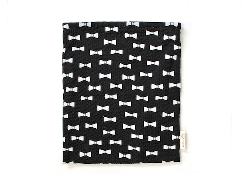 ハリネズミ用寝袋 L（夏用） 綿リップル×スムースニット リボン ブラック / Large Snuggle Sack for Hedgehog for Summer