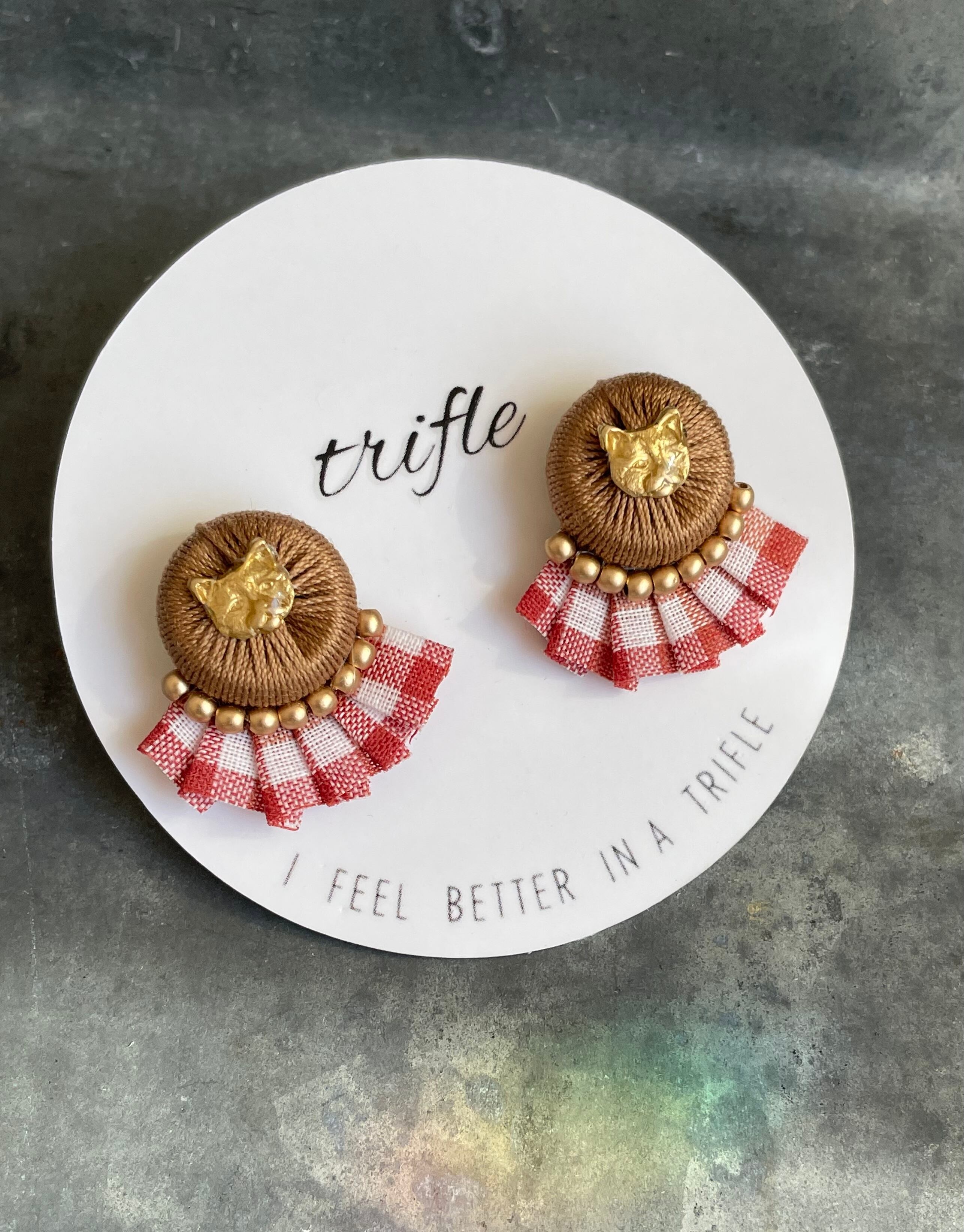 itomaki pleats cat (micro) ブラウン×ブラウンチェック ピアスのみ