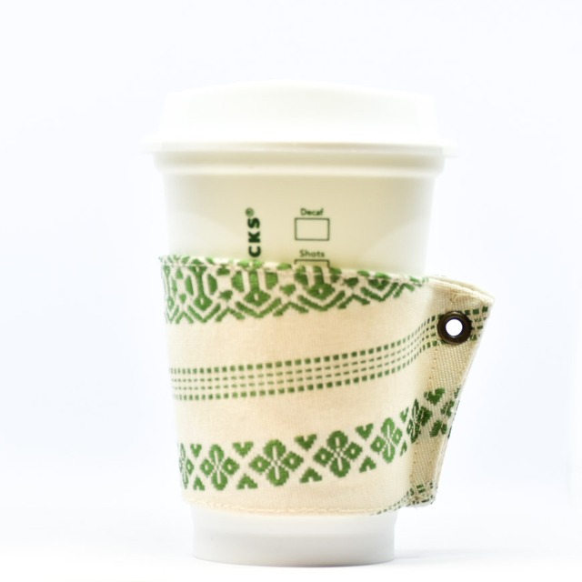 帯 カップスリーブ コーヒースリーブ リメイク 日本製 グリーン ホワイト - cup sleeve
