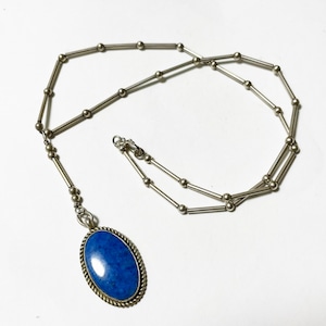 Vintage Southwestern Sterling Beads Necklace With Lapis Lazuli Pendant Top