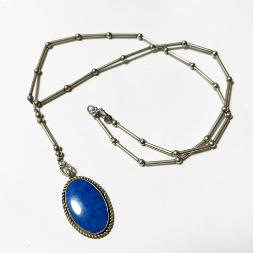 Vintage Southwestern Sterling Beads Necklace With Lapis Lazuli Pendant Top