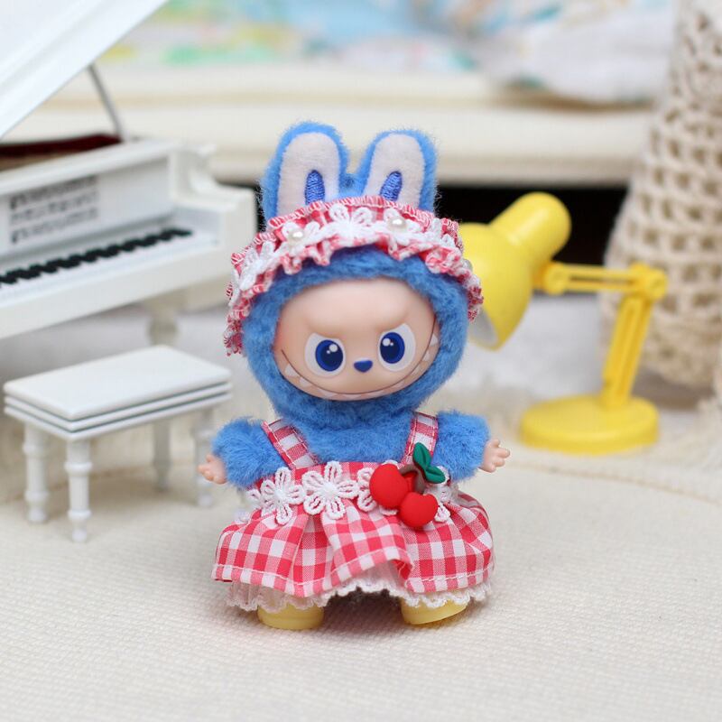 Labubu 4代用 チェック柄ワンピース+ヘアバンド+靴 ラブブ ぬいぐるみ